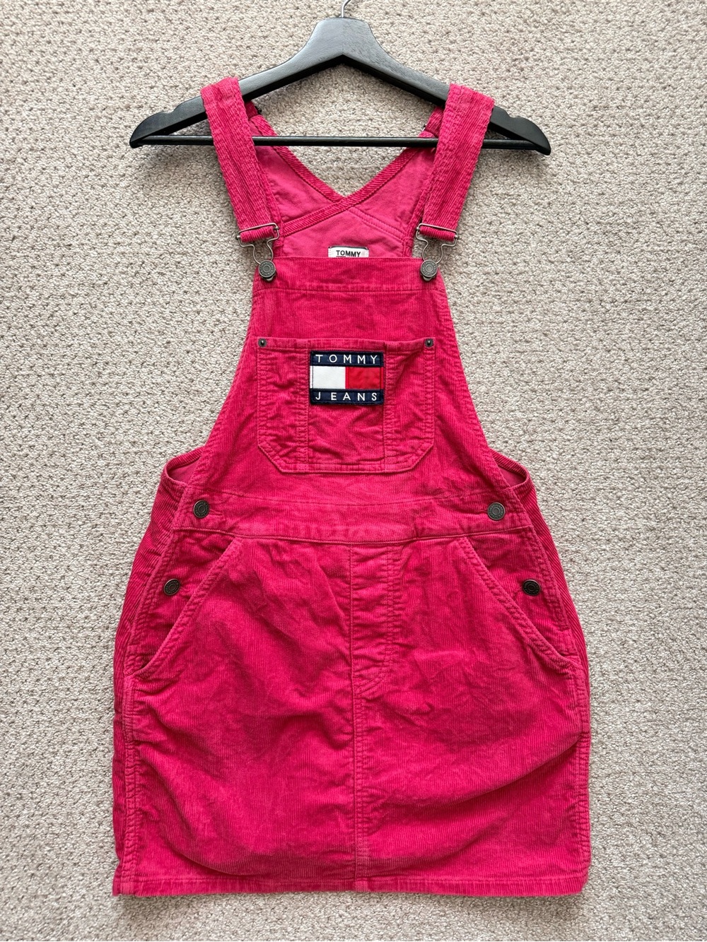 Tommy Hilfiger Kids Red/Pink Corduroy Overall Dress Size Small